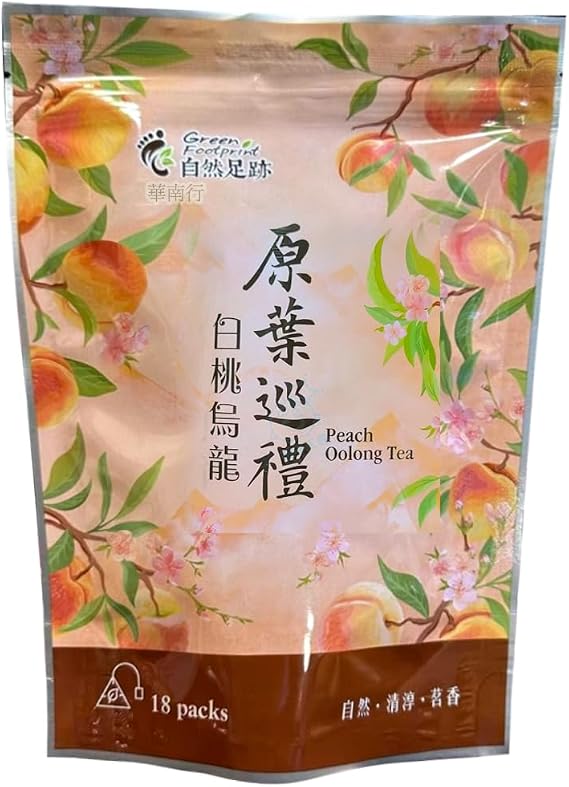 Green Footprint Peach Oolong Tea |18 Tea Bags | Product of Taiwan | Refreshing, Promote Digestion, Freshness of White Peach and Aromatic Taste of Oolong Tea