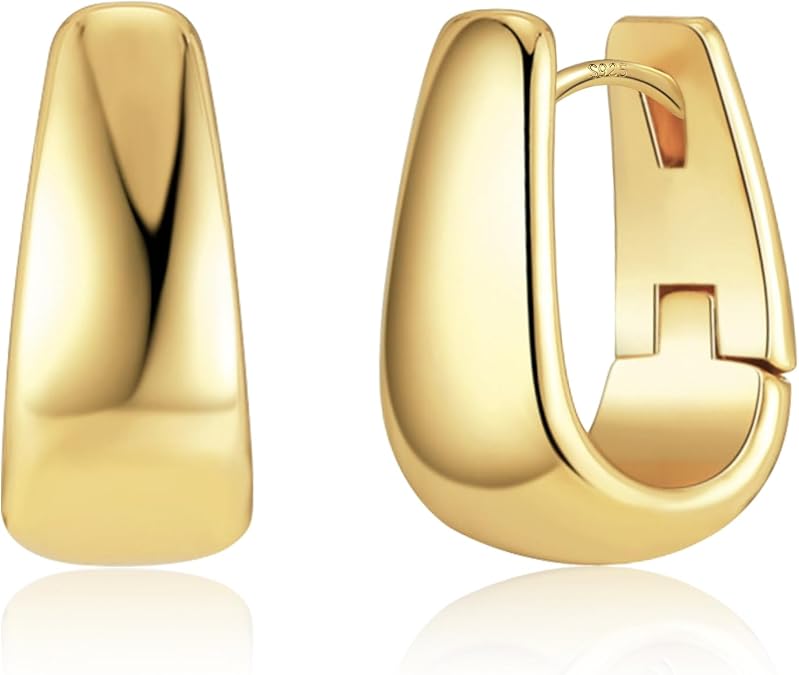 Silver Earrings Small Chunky Silver Earrings for Women 14K Gold Plated Small Hoop Earrings Silver Hypoallergenic Earrings Small Thick Huggie Hoops Earrings