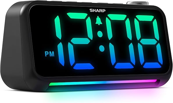 Sharp Loud Alarm Clock for Heavy Sleepers 95dB Alarm, RGB Color Display & Night Light, 2 USB Charging Ports (2A), Adjustable Brightness & Volume, Custom Snooze, Plug-in with Battery Backup