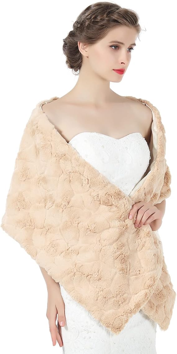 BEAUTELICATE Faux fur Shawl For Women Wedding Bridal Wrap Stole Shrug Warm Winter Cover Up for Evening Dress