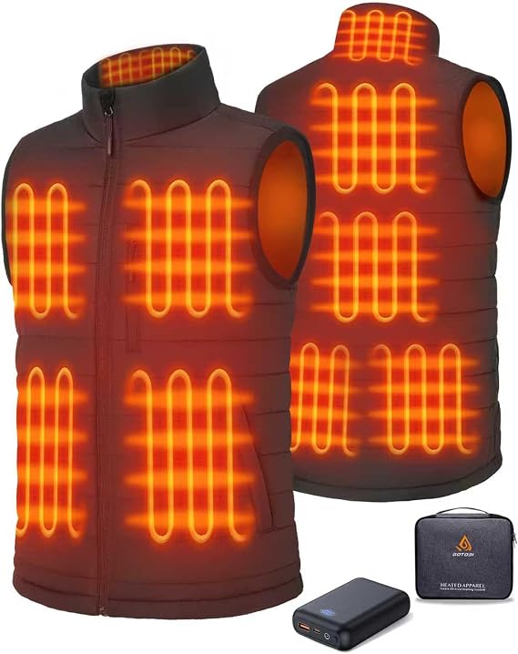 Heated Vest for Men, 9 Heating Zones, Horizontal Quilting, Nylon