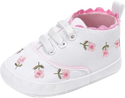 Newborn Baby Girls Floral Crib Shoes Soft Sole Anti-Slip Canvas Sneakers