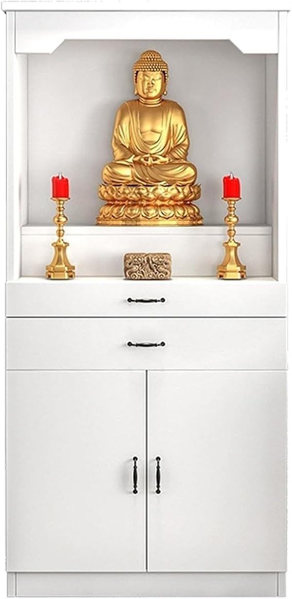 Shrine Altar Table, Buddha Niche Cabinet, Wood Meditation Table with Storage, Personal Shrine Stand, Meditation Altar Cabinet, Offering Tables for Prayers(White,L70cm/27.5'')