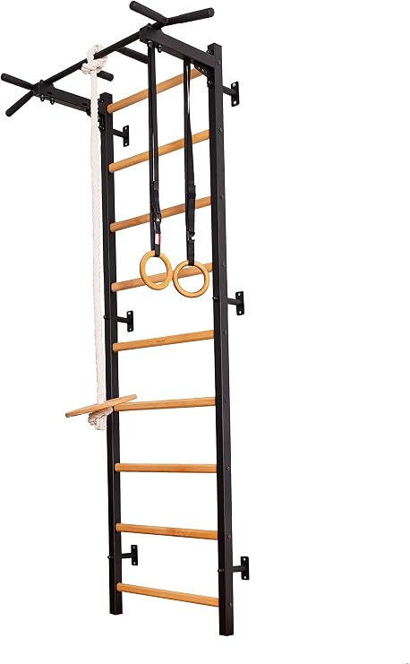 Wooden Swedish Ladder Wall Stall Bar - Indoor Chin Up Bar Workout Equipment for Home Exercise, Physical Therapy, Gymnastics, Fitness