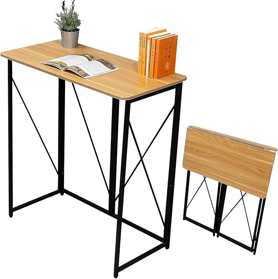 Folding Desk Standing Desk Width 39.4 x Depth 19.7 x Height 43.3 inches 100 x 50 x 110 cm PC Desk Home Work Folding, Oak