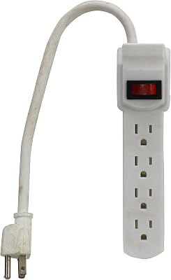 4 Plug Power Strip | Surge Protector | Converts 1 Outlet to 4 | Mountable Design | White with Red OnOff Switch | Wire Length 10 25.4 cm