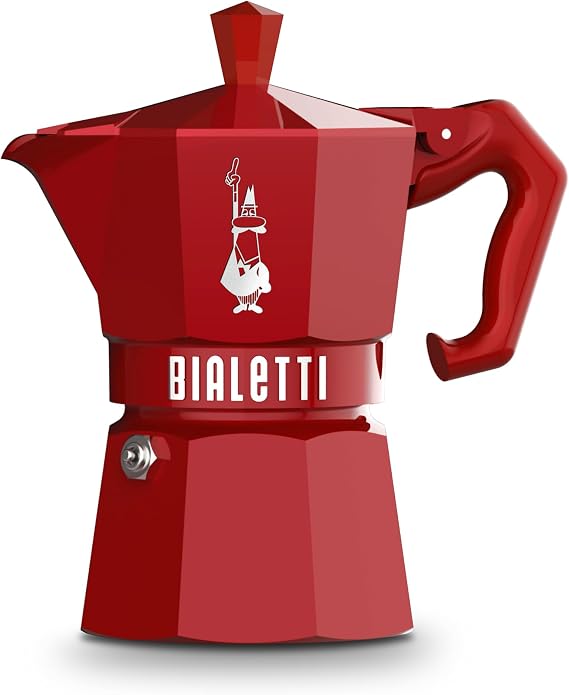 Bialetti Bialetti Moka Exclusive Italian Red, 3 Cups, Direct Flame Coffee Maker, Espresso Maker, Moka Pot