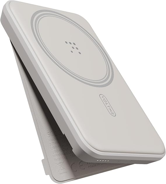 VOLTME MagPak Bej 5K Manyetik Kablosuz Taşınabilir Şarj Cihazı – 5000mAh Batarya, MagSafe & Qi Uyumlu, 7.5W Kablosuz Hızlı Şarj, Katlanabilir Ayaklı Stand, Samsung, Android, iPhone 13/12 Serisi için