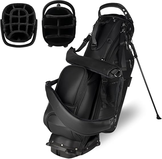 RevCore Luxury Hybrid Golf Stand Bag ScratchGuard Synthetic Leather 14 or 6 | Velvet Lined Divider, 7 External Pockets w/1 Waterproof, 2 Insulated Cooler, 1 Magnetic Felt-Lined & 2 Internal by CaddyDaddy
