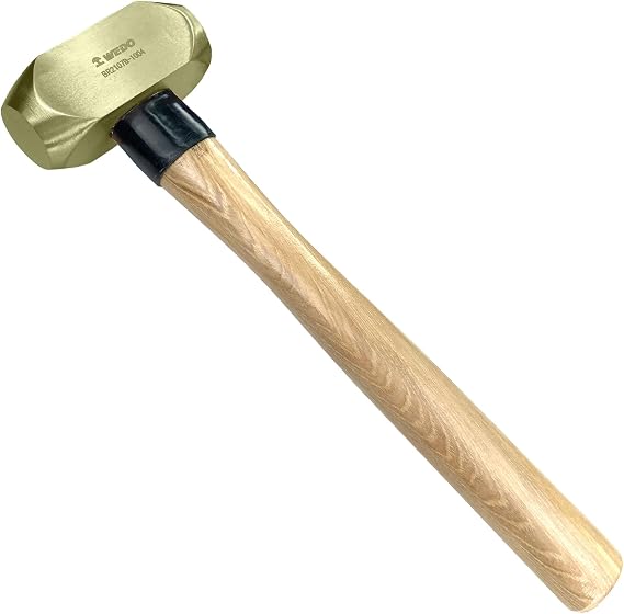 WEDO Brass Sledge Hammer 3lb, Club Hammer with Wooden Handle, Drilling Hammer, Flat Hammer, Die-Forged, Corrosion Resistant, 16" Length