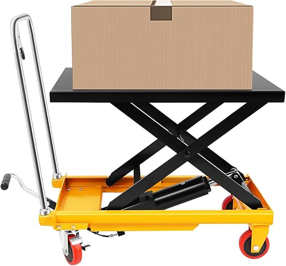 Hydraulic Scissor Lift Table, 500lbs Capacity Single Scissor Hydraulic Lift Table Cart Elevating Hydraulic Cart with 4 Wheels, Manual Hydraulic Scissor Cart for Material Handling