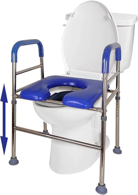 Raised Toilet Seat with Commode, Padded Armrests and Adjustable Height Heavy Duty Elevated Toilet Seat for Standard and Elongated Toilets.