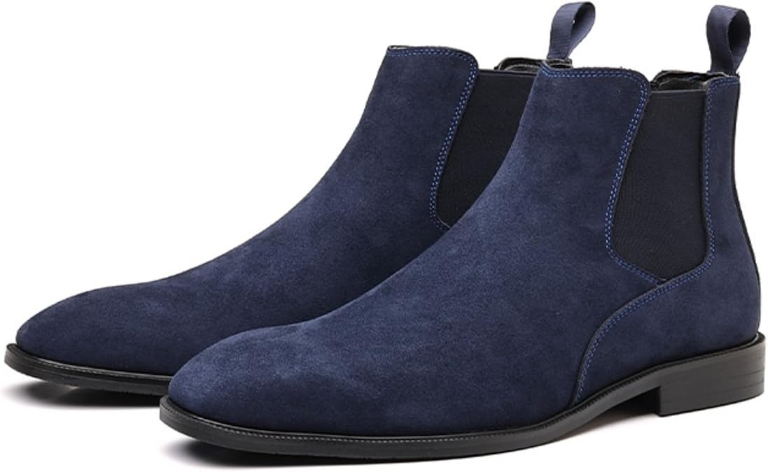 Mens Classic Chelsea Suede Boots Slip On Retro Plain Comfort Ankle Boots Suede