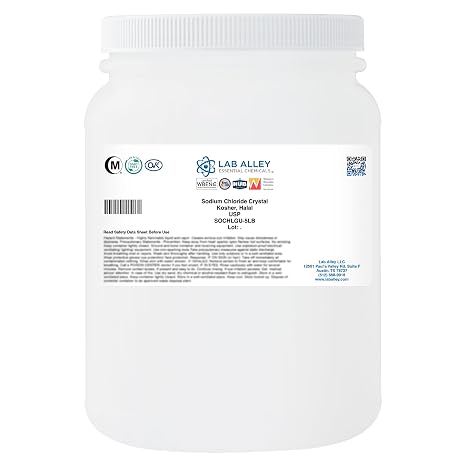 Lab Alley Sodium Chloride Granular, Rock Salt, USP Grade, Kosher Certified, Halal, GMO Free 5 Pounds