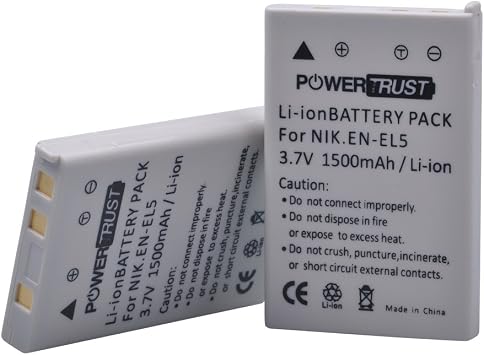2Pack Battery EN-EL5 ENEL5 Replacement for Nikon Coolpix 3700, 4200, 5200, 5900, 7900, P3, P4, P80, P90, P100, P500, P510, P520, P530, P5000, P5100, P6000, S10 Cameras