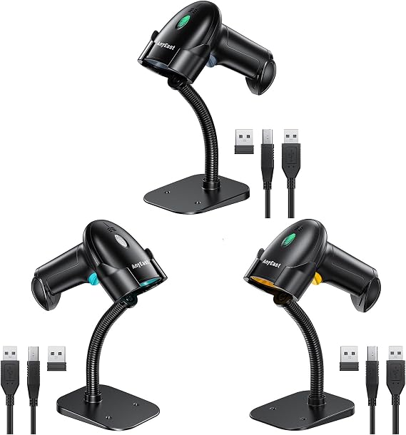 1D 2D Barcode Scanner with Stand, Bluetooth and Wireless Inventory 2D 1D QR Code Scanners for Computer POS, Handheld CMOS Image Bar Code Reader for Warehouse Library Supermarket