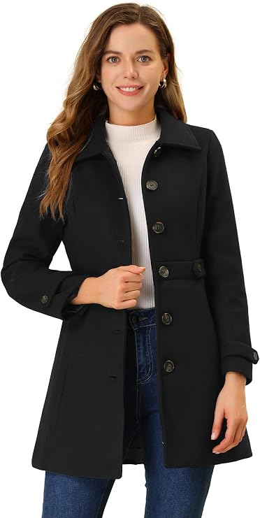 Allegra K Women's Winter Classic Overcoat with Pockets Single Breasted Coat