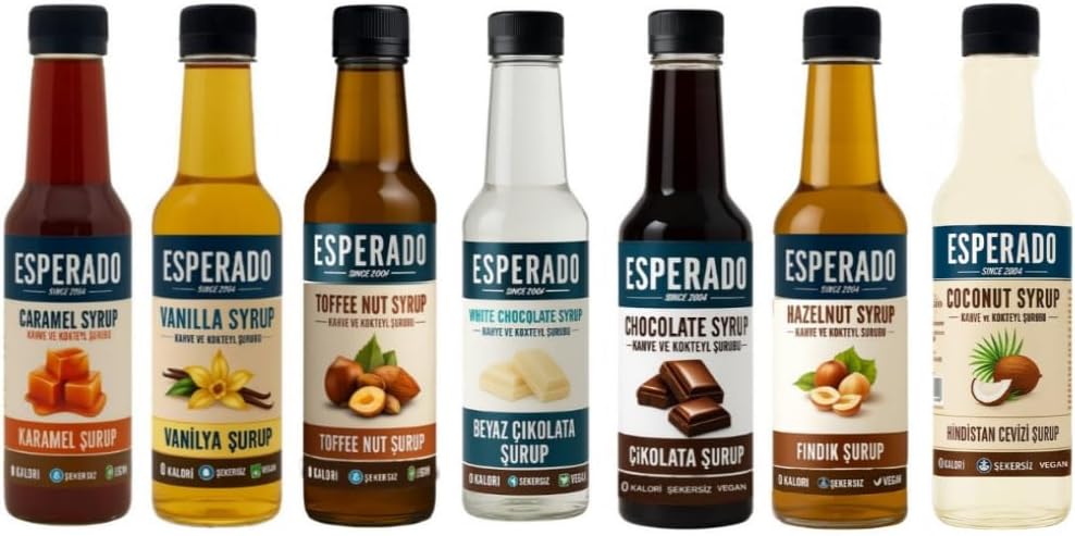 Esperado 7 Li Ekonomik Kahve & Kokteyl Şurup Seti - Şekersiz - 7 Adet X 250 ml