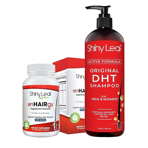 DHT Blocker Shampoo and Saw Palmetto Supplement Bundle W Hair Vitamins, Hair Loss Treatment Active Formula for Thinning Hair, Improves Hair Growth (16 oz + 60 capsules)