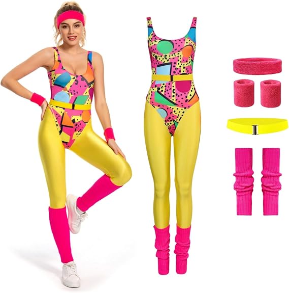 80s Workout Outfit Women 90s Costume Aerobics Yoga Leotard Sport Set