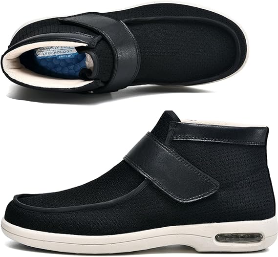 Orthopaedic Diabetic Shoes Men's Low Shoe with Velcro Fastening Orthopaedic Extra Wide Adjustable Strap for Women for Swollen Feet black