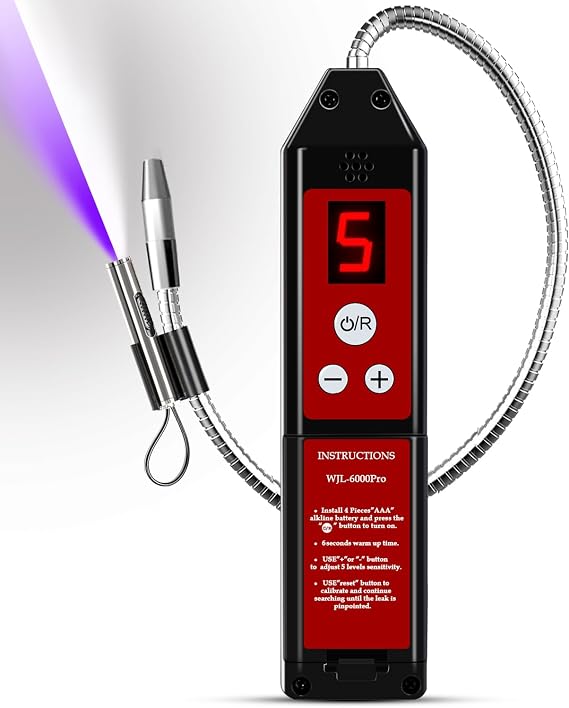 Aprvtio WJL-6000 PRO Refrigerant Leak Detector, Car AC Leak Detector Kit with UV & LED Light Probe, HAVC Leak Detector Adjustable Sensitivity 0.14 oz/yr R22 R410A R134A R1234YF CFCs HCFCs HFCs CFC