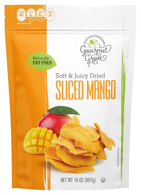 Dried Mango Slices - 1 Pound | Natural Sliced Mangoes | Soft, Chewy & Juicy Dried Fruit | Lightly Sweetened | Gourmet Grove