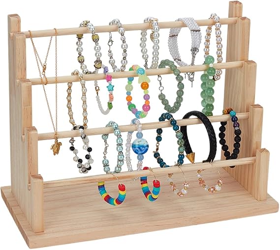 FINGERINSPIRE Wooden Bracelet Stand 4 Tier Jewelry Bracelet Display Stand 12.6x5.9x9.5Inch Bangle Scrunchie Organizer Holder Navajo White Bracelet Display Riser Stands for Store Showcase Home Storage