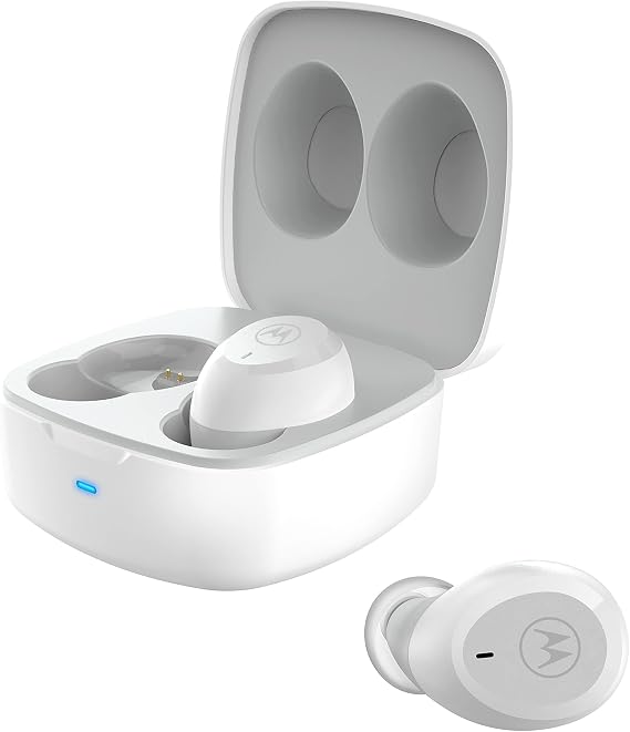 Motorola Moto Buds 100 - True Wireless Bluetooth Earbuds with Microphone Lightweight, IPX5 Water Resistant, Touch-Control - Comfort Fit and Clear Sound - Includes Micro Charging Case - White
