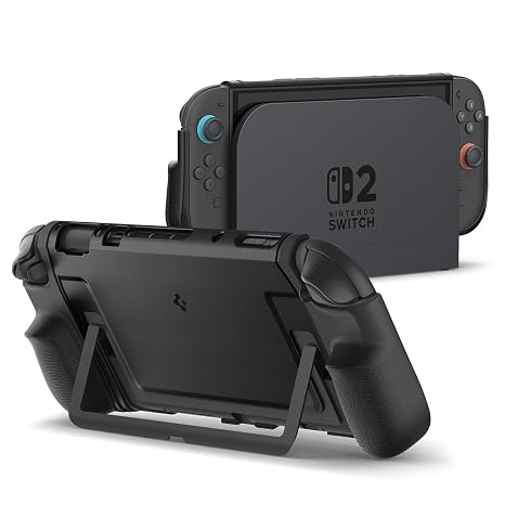 Spigen Dual Grip Designed for Nintendo Switch 2 Case (2025) | Dock Compatible, Ergonomic Grip, PC+TPU Dual Layer Protection, Kickstand Compatible Case - Black