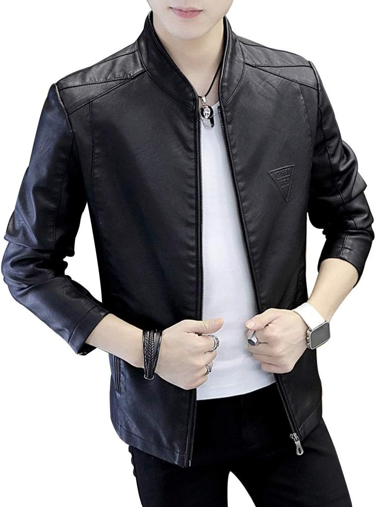 Jackets Biker Modern Jackets Men Real, Trendy Mens Leather Leather, Handsome Mens Leather Jackets, Mens Stand Collar Pilot Leather Jackets Color: Black, Size: XXL