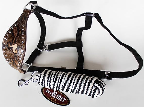 Horse Noseband Tack Bronc Leather Halter Tiedown Lead Rope 280309