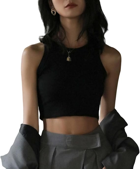 Womens Sexy Sleeveless High Neck Crop Tops Racerback Tank Tops