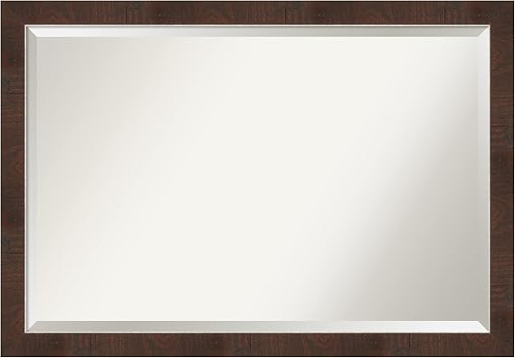 Amanti Art Brown Bathroom Mirror for Over Sink, 27x39 Wildwood Brown Narrow Rectangle Vanity Mirror, Large Country Rustic Frame, Hangs Horizonally and Vertically, Bathroom Wall Decor, Beveled Edge