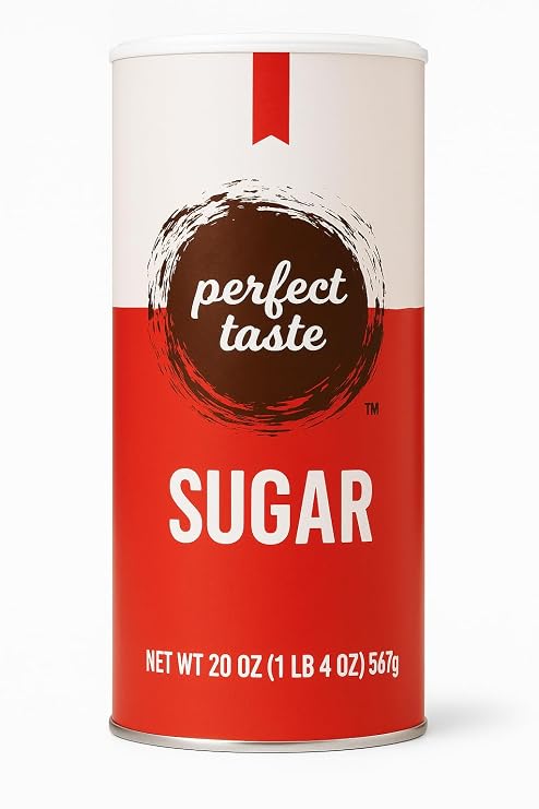Perfect Taste Granulated Sugar 20 oz Sugar Canister Pure White Sugar for Coffee, Tea, Baking & Office Use Easy-Pour Packaging