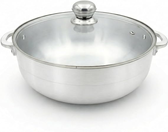 11-Inch Traditional Caldero Pot with Tempered Glass Lid, 6 Quart Aluminum Cooking Pot with Side Handles for Rice, Soups and Stews, Induction