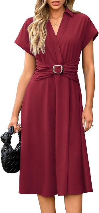 Newshows Women's Botton Down Midi Summer Business Casual Dress with Pockets