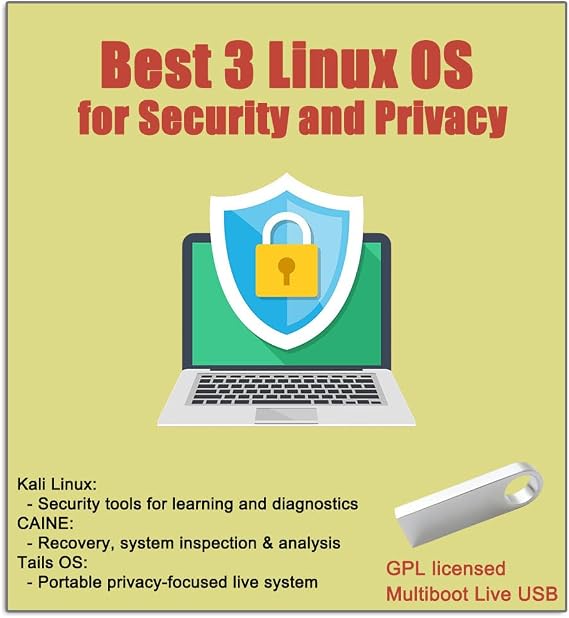 USB for Kali 2025,Tails 6.19,caine 13 | 3IN1 Bootable USB Flash Drive for IT Training and Security Learning (32GB) | 64-Bit Security & Privacy Toolkit