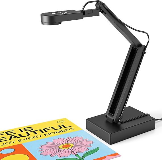 Visualiser for Teaching: 12MP Document Camera & 4K Webcam with Manual Zoom, Auto Focus, Built-in Mic, LED Light, For Mac/Windows/Chromebook, Zoom/OBS | for A3, Distance Learning, Online Art
