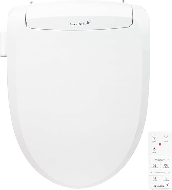 SmartBidet SB-100R Electric Smart Bidet Seat for Elongated Toilets with Remote Control, Stainless Steel Nozzle with Removable Nozzle Cap, Slim