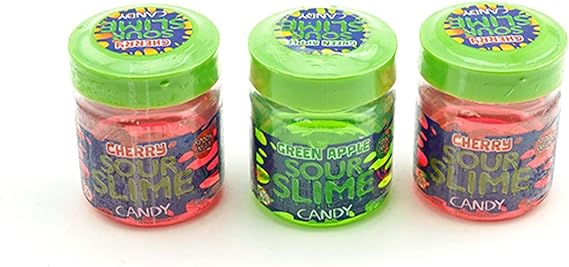 Sour Slime Liquid Candy (3 Pack Assorted) Cherry and Green Apple, Spoon Inside Lid. with 2 GosuToys Stickers