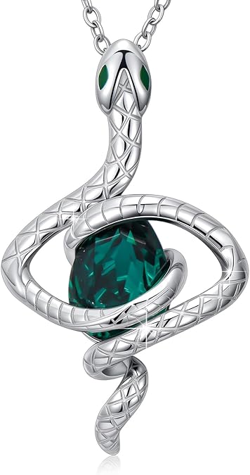 Snake Necklace For Women Sterling Silver Green Crystal Snake Pendant Necklace Gifts For Women Her Mom Wife Grandma on Valentines Mothers Day Christmas Anniversary Halloween