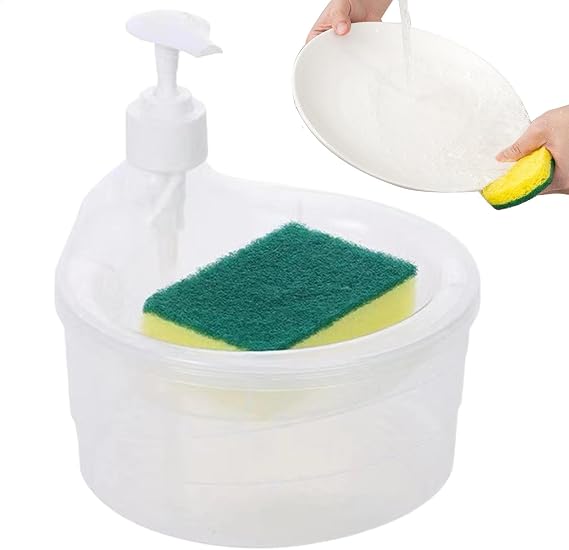 Dishwasher Dispenser | Sponge Holder Washing Soap Dispenser,Multipurpose 2 In 1 Liquid Soap Dispenser with Sponge, Compact Dish Soap Dispenser and Sponge Holder