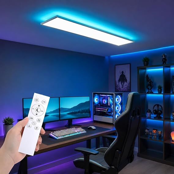 LED Panel Deckenleuchte mit Fernbedienung 120x30CM 40W 4800LM RGB Deckenlampe Farbwechsel Deckenlampe Dimmbar 3000K-6500K Ultra Dünn Panel für Wohnzimmer Kinderzimmer schlafzimmer [Energieklasse C]