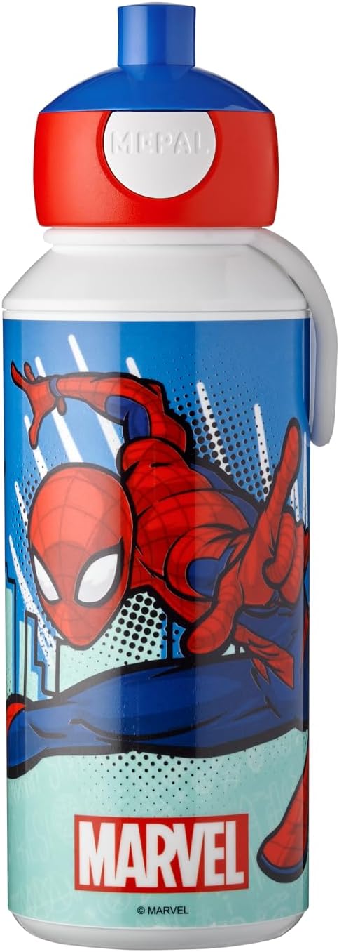 Mepal - Pop-up Campus Water Bottle - Water Bottle - Leak-proof Bottle for School - Reusable - BPA Free & Dishwasher Safe - 400 ml - Spiderman