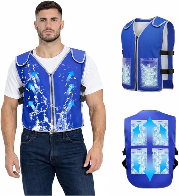 Cooling Vest With Gel Ice Packs for Men Women - Ice Cold Vest Adjustable Cool Jacket for Working Hot Weather