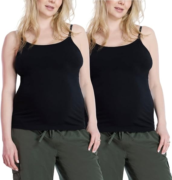 Motherhood Maternity Women's Clip Down Nursing Tank Top Cami with Adjustable Straps for Breastfeeding-2 Pack