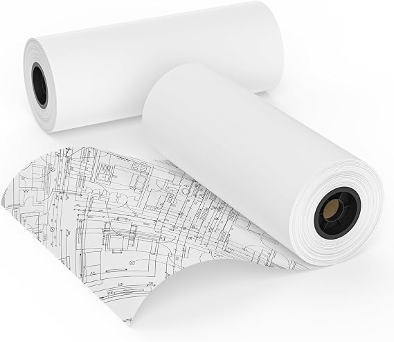 Wide Format Paper 24 x 150', 2 Rolls Plotter Paper 20lb, CAD Bond Rolls on 2" Core for CAD Drawings, Projects, Drawing, and Making Posters