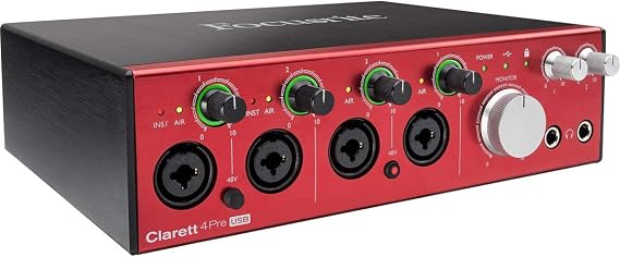 Focusrite AMS-CLARETT-4PRE-USB Clarett 4Pre USB 18-In/8-Out Audio Interface, Red Black
