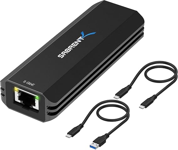 SABRENT USB Type-A or Type-C to 5-Gigabit Ethernet Adapter [10/100/1000/2500/5000 Mbps] (NT-SS5G)